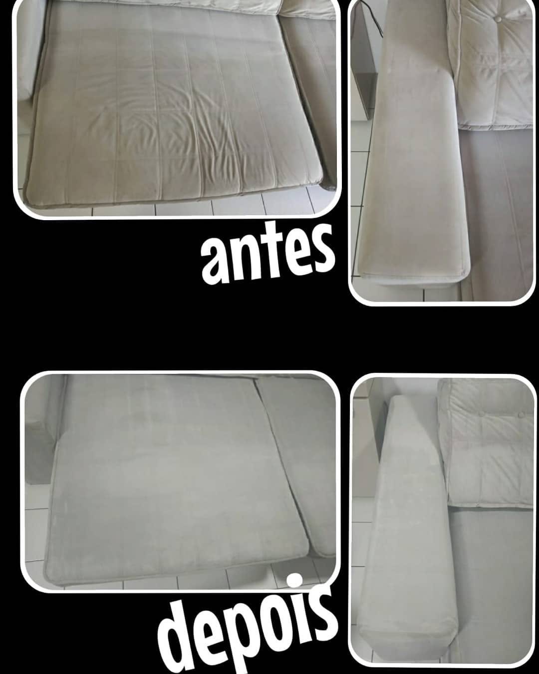 Sofá bege claro em quatro quadros antes e depois