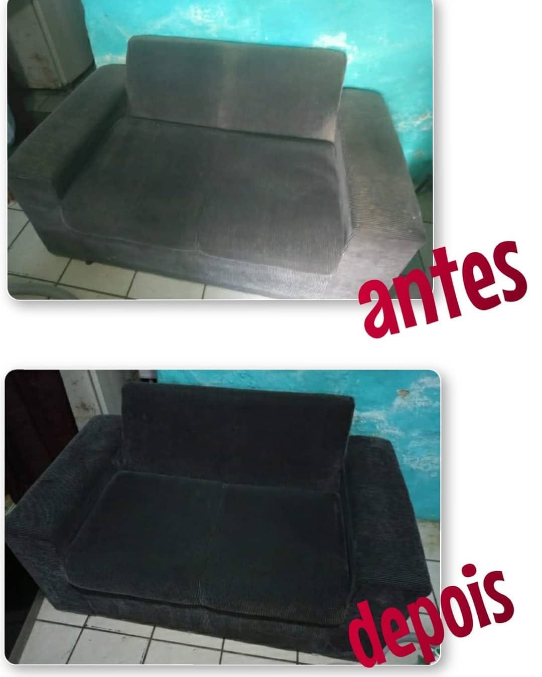 Sofá em veludo cotelê escuro antes e depois