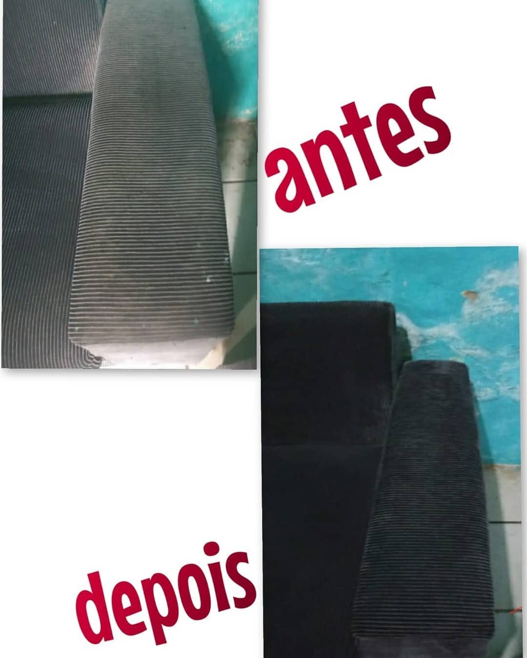 Braço de sofá em tecido listrado antes e depois